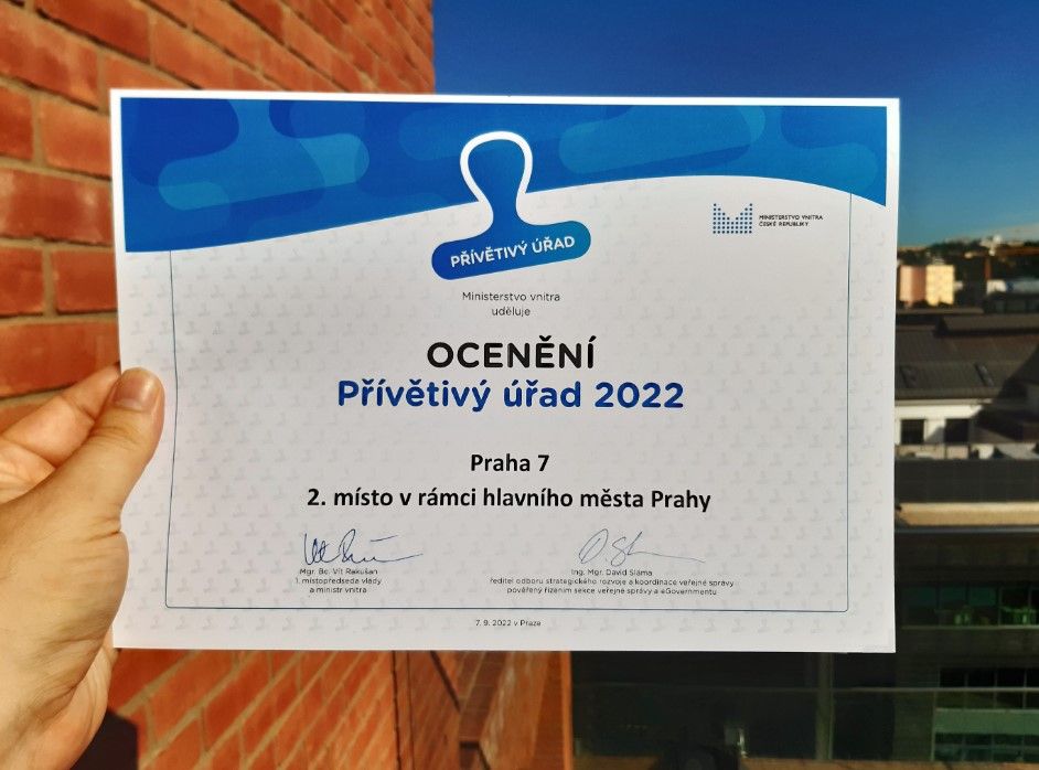 Praha 7 obsadila 2. místo v soutěži o nejpřívětivější úřad