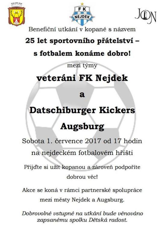 Nejdek: V sobotu se koná fotbalové utkání Veteránů proti Datschiburger Kickers Augsburg